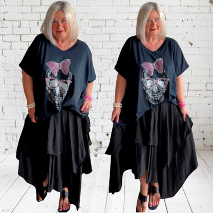 T-Shirt "SKULL" mit Glitzer, schwarz