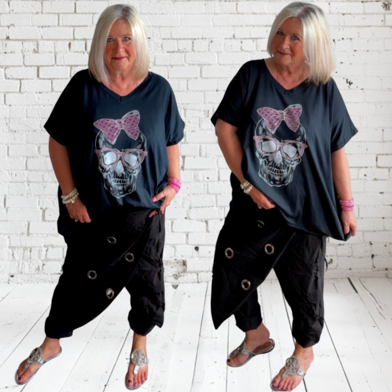 T-Shirt "SKULL" mit Glitzer, schwarz
