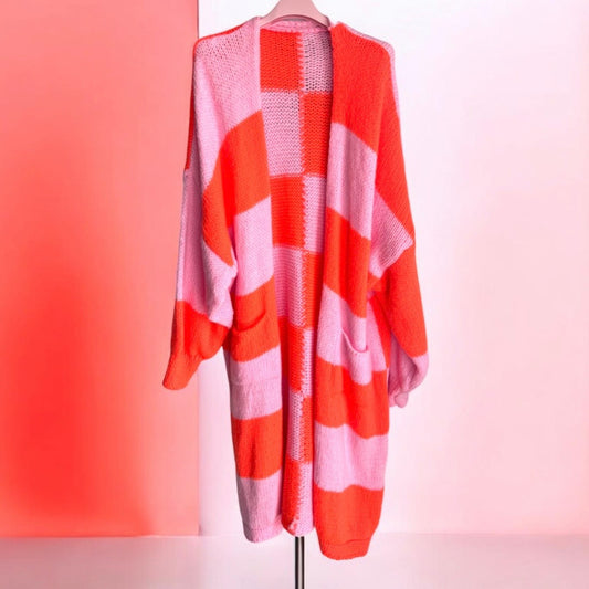 Maxi Strickmantel "VICE VERSA", rosa/neonorange