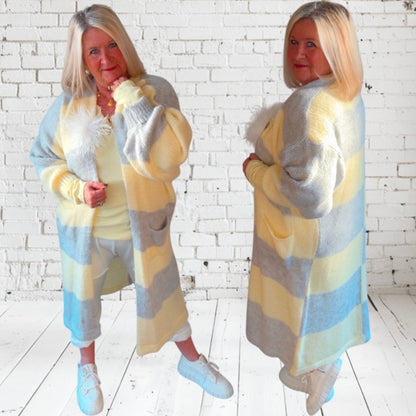 Maxi Strickmantel "VICE VERSA", hellgelb/hellgrau