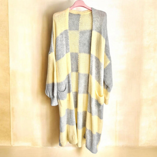 Maxi Strickmantel "VICE VERSA", hellgelb/hellgrau