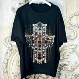 ROSE T-Shirt "DIAMOND CROSS" mit Strass, schwarz