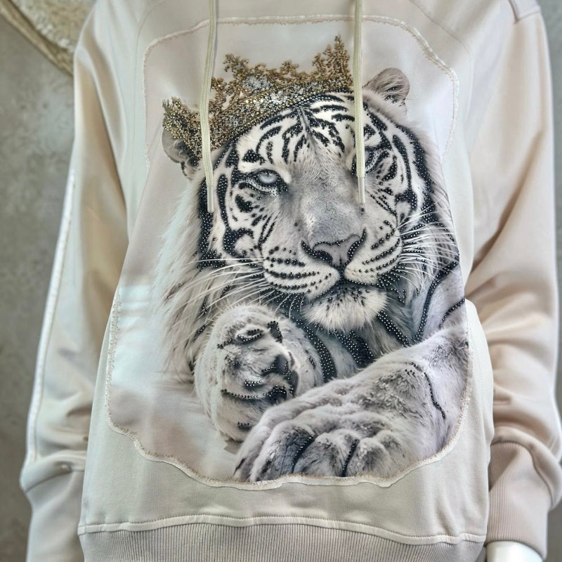 ROSE Hoodie "TIGER KING", beige