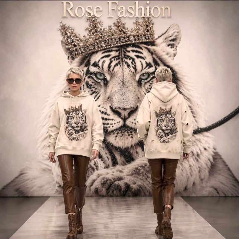 ROSE Hoodie "TIGER KING", beige