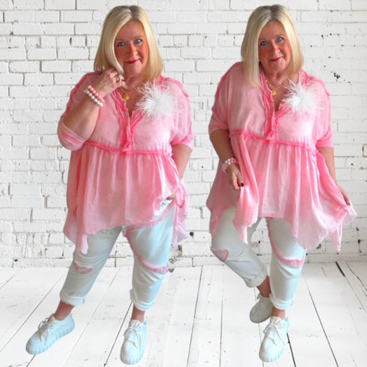 Baggy Hose "TULLE HEART", weiß