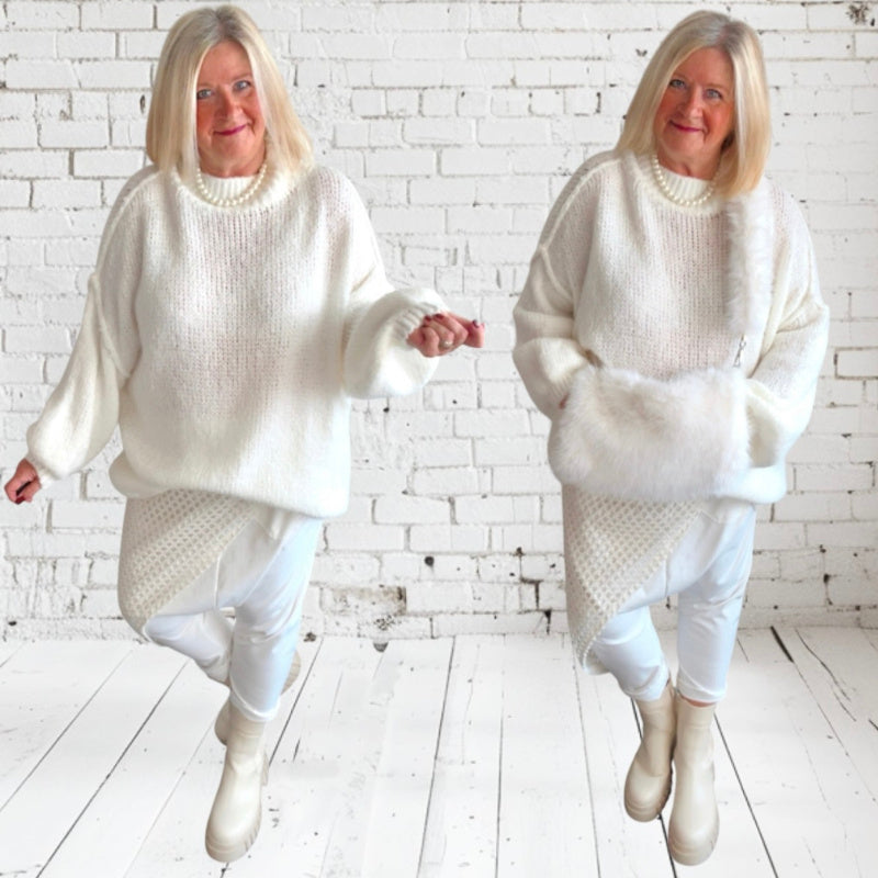 Baggy Hose "IN STYLE" mit Netz-Design, offwhite