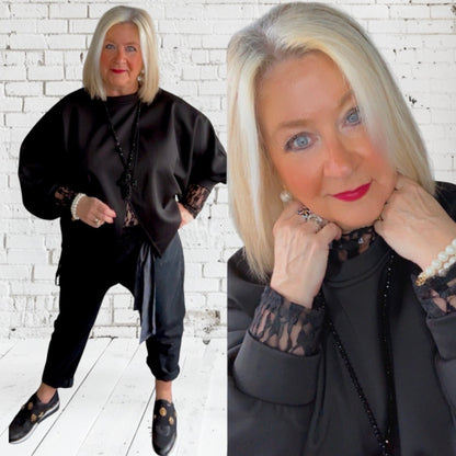 Spitzenshirt asymmetrisch "LACE" - in 4 Farben
