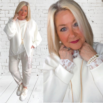 Spitzenshirt asymmetrisch "LACE" - in 4 Farben
