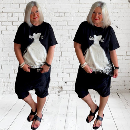 T-Shirt "ROMANTIC" mit Glitzer, schwarz