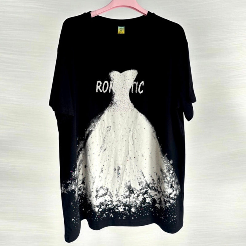T-Shirt "ROMANTIC" mit Glitzer, schwarz
