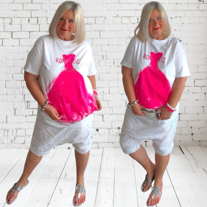 T-Shirt "ROMANTIC" mit Glitzer, weiß