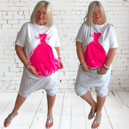 T-Shirt "ROMANTIC" mit Glitzer, weiß