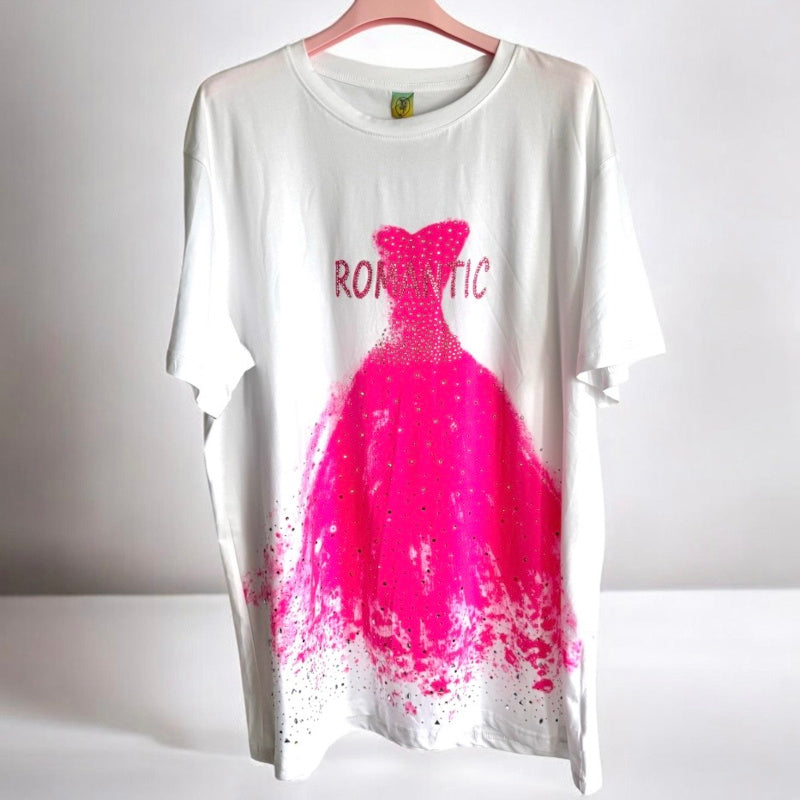 T-Shirt "ROMANTIC" mit Glitzer, weiß