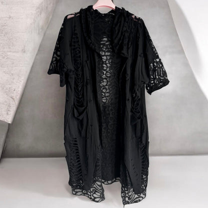Sommermantel "LACE" mit Spitze und Kapuze, schwarz