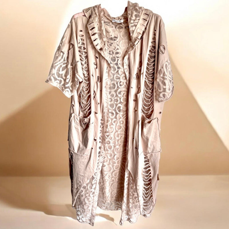 Sommermantel "LACE" mit Spitze und Kapuze, beige