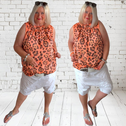 Seiden Viskose Top "LEO", neonorange