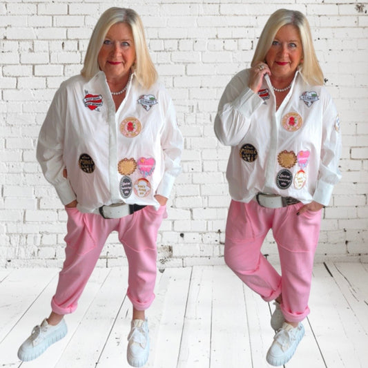 Hemdbluse "FOR GIRLS ONLY", weiß