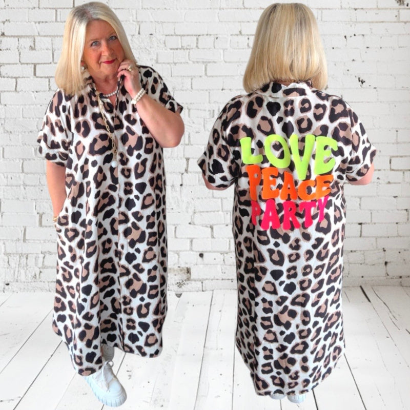 Maxi Mantelkleid "LOVE PEACE PARTY", Leo