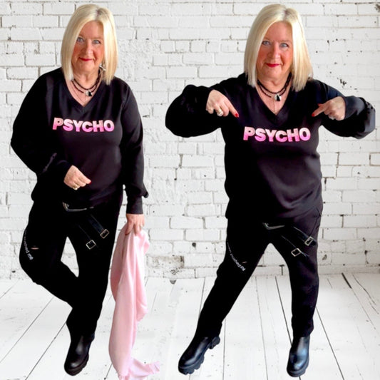 Viskose Sweatshirt "PSYCHO", schwarz