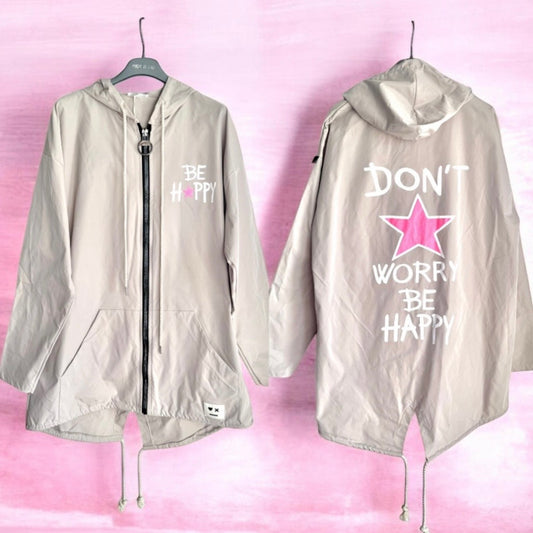 Mantel "BE HAPPY" mit Kapuze, beige