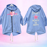 Mantel "BE HAPPY" mit Kapuze, hellblau