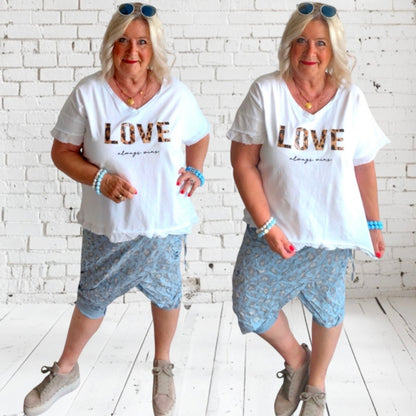 T-Shirt "LOVE" mit Glitzer, weiß