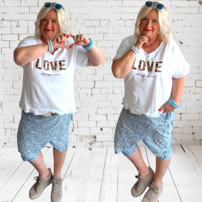 T-Shirt "LOVE" mit Glitzer, weiß