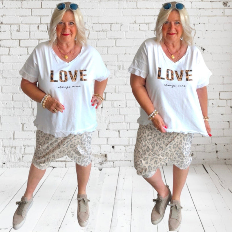 T-Shirt "LOVE" mit Glitzer, weiß