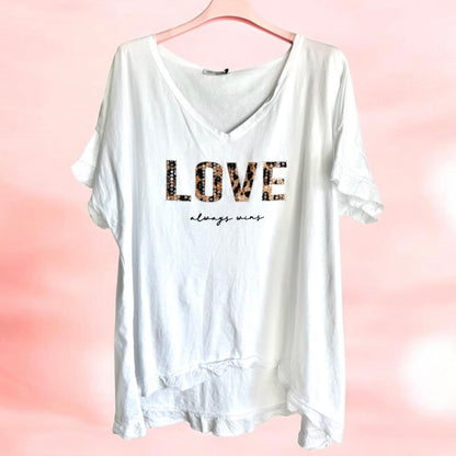 T-Shirt "LOVE" mit Glitzer, weiß