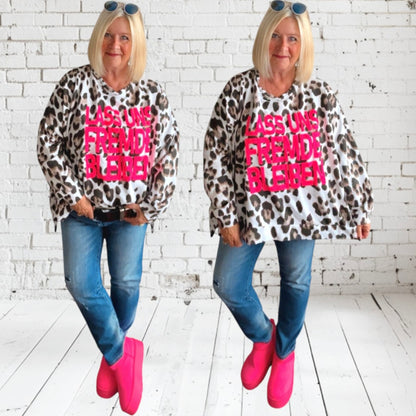 Sweatshirt "FREMDE", weiß-Leo