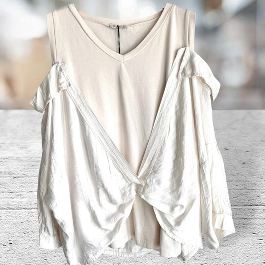 Bluse "MALLY" mit eingearbeitetem Top, beige