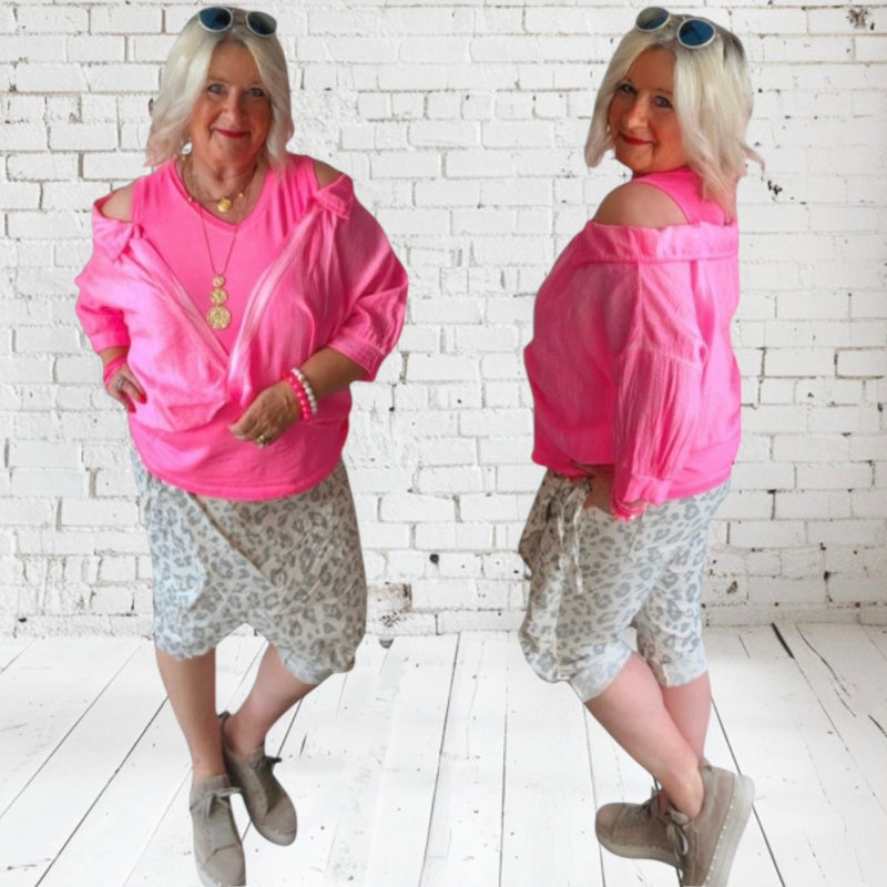 Bluse "MALLY" mit eingearbeitetem Top, neonpink