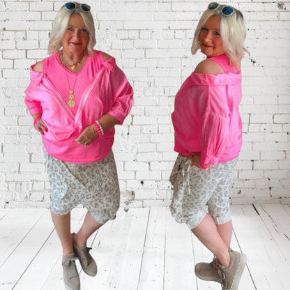 Bluse "MALLY" mit eingearbeitetem Top, neonpink