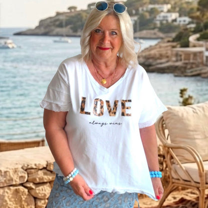 T-Shirt "LOVE" mit Glitzer, weiß