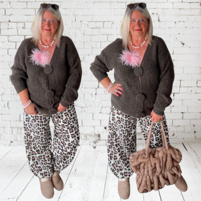 Pullover/Cardigan "CHANGE ME" mit großen Knöpfen, rosa schoko