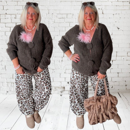 Pullover/Cardigan "CHANGE ME" mit großen Knöpfen, rosa schoko