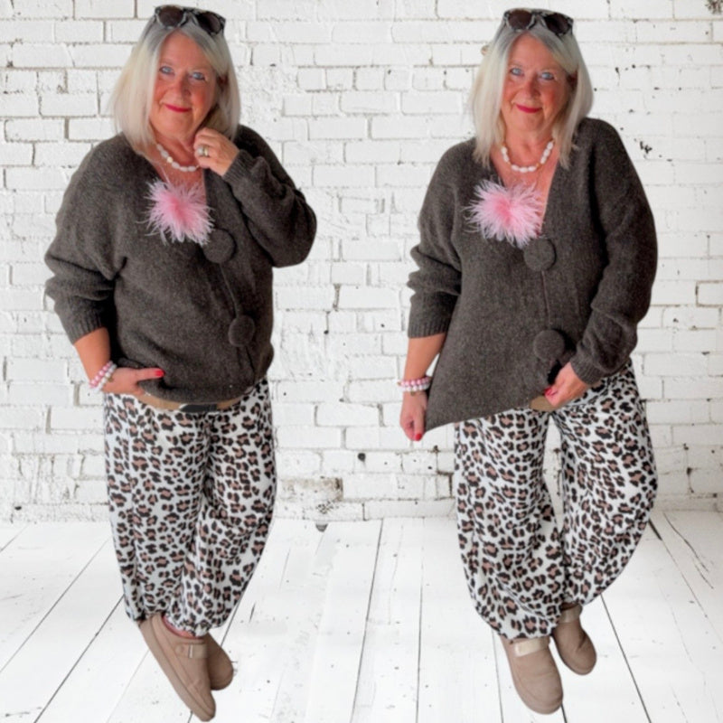 Pullover/Cardigan "CHANGE ME" mit großen Knöpfen, rosa schoko