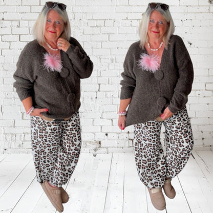 Pullover/Cardigan "CHANGE ME" mit großen Knöpfen, rosa schoko