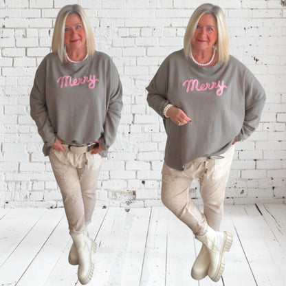 Sweatshirt "MERRY", taupe