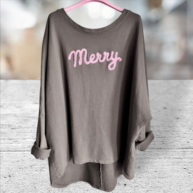 Sweatshirt "MERRY", taupe