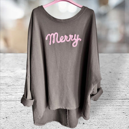 Sweatshirt "MERRY", taupe