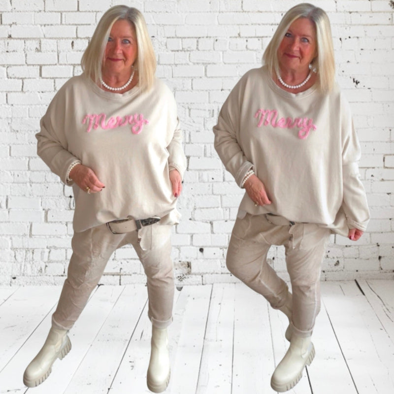 Sweatshirt "MERRY", beige