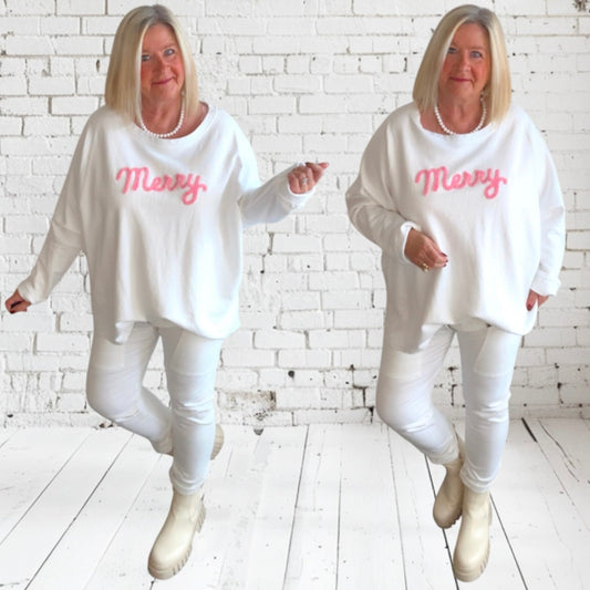 Sweatshirt "MERRY", weiß