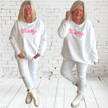 Jogg Pants mit großen Taschen, weiß