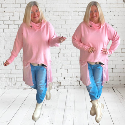 Long Shirt "COLLAR" mit Kapuze, rosa