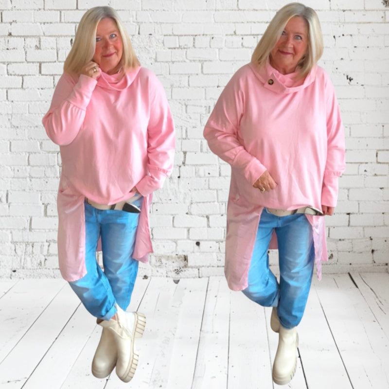 Long Shirt "COLLAR" mit Kapuze, rosa