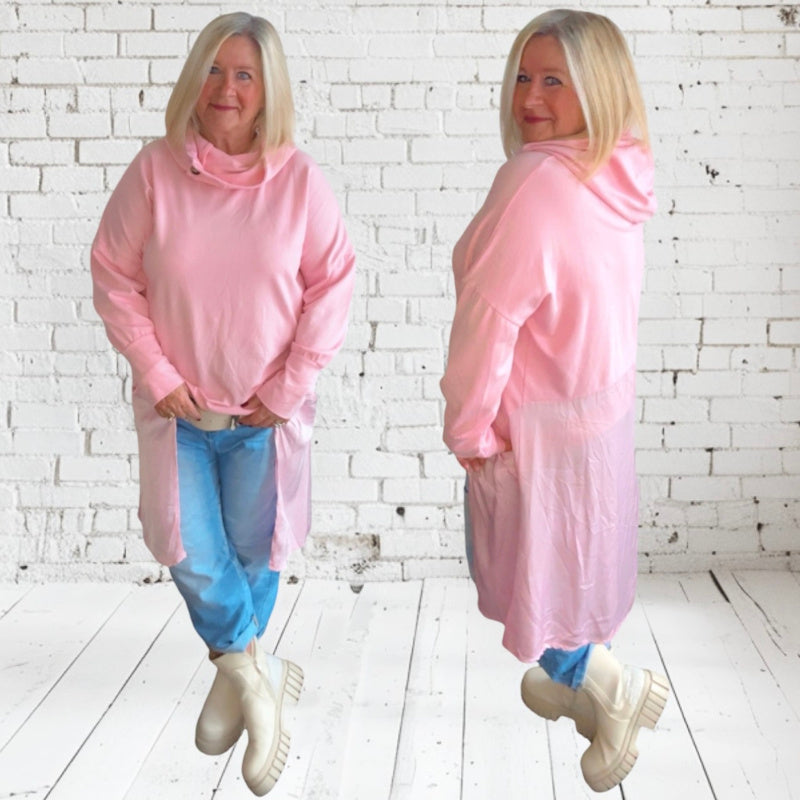 Long Shirt "COLLAR" mit Kapuze, rosa