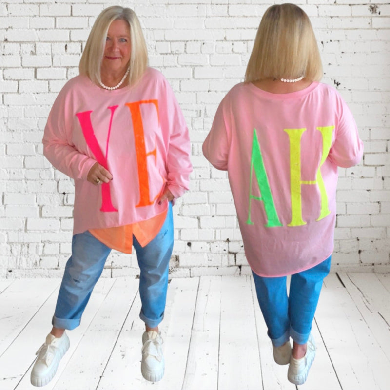 oversized Langarm Shirt "YEAH", rosa