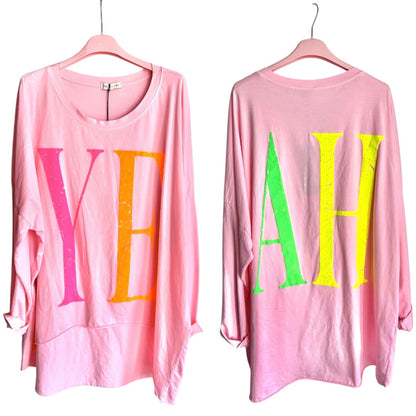 oversized Langarm Shirt "YEAH", rosa