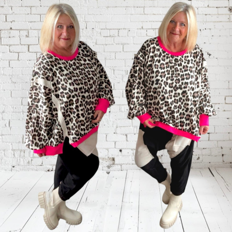 Sweatshirt mit Roundneck "LEO with PINK Accents"
